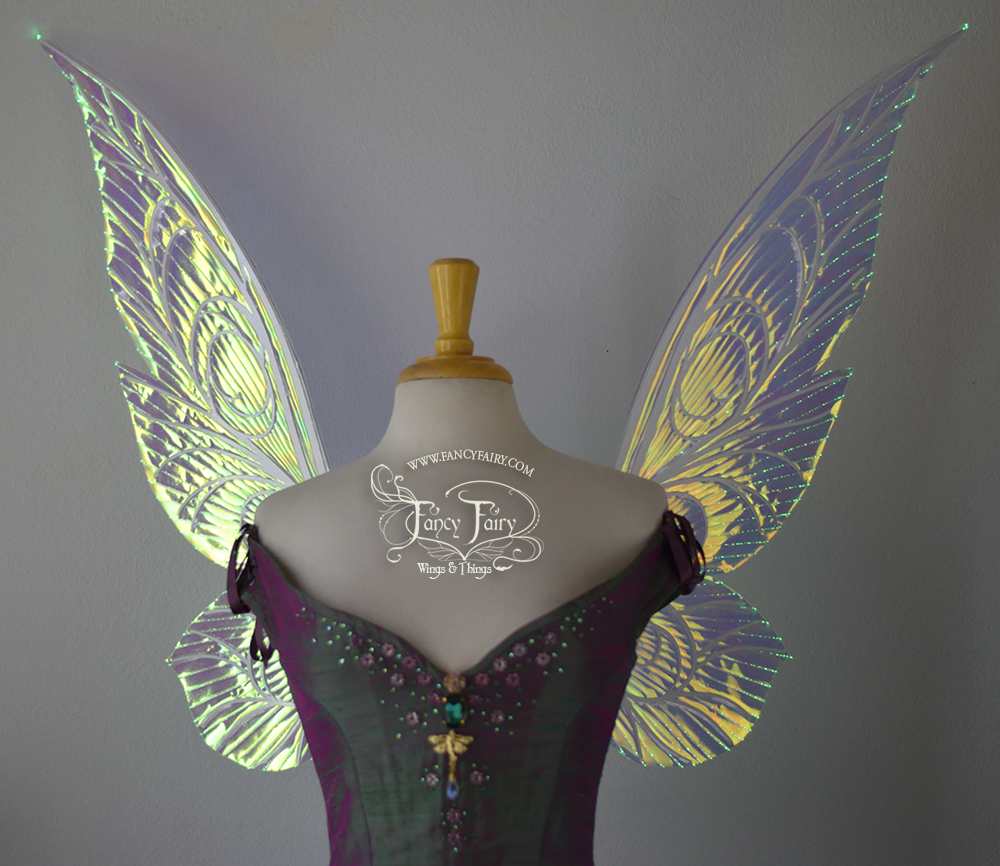 Trinket 26 inch Iridescent Green Light Up Fairy Wings in Clear with White Veins