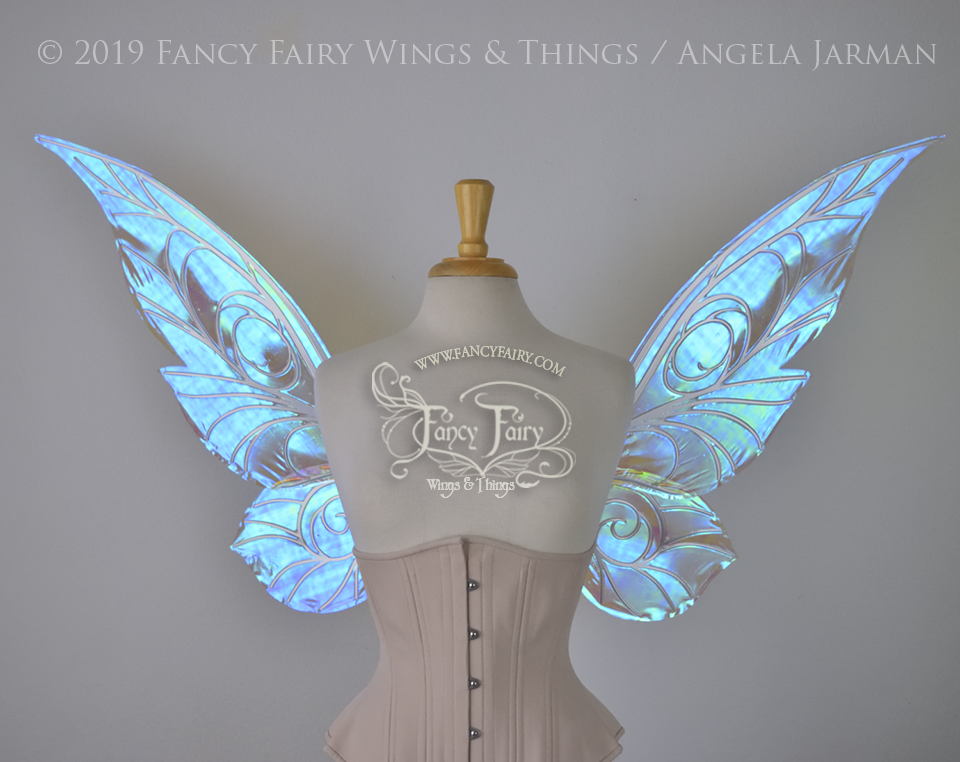 Trinket 26 inch Convertible Iridescent Fairy Wings in Clear Opal with Silver veins