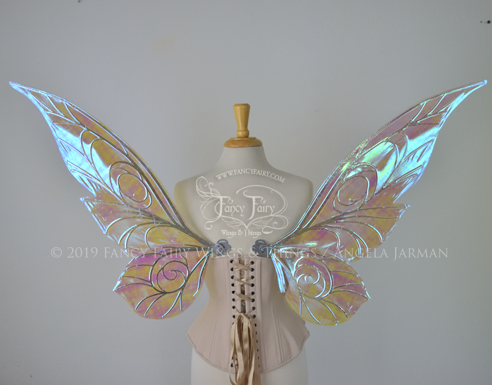 Trinket 26 inch Convertible Iridescent Fairy Wings in Clear Opal with Silver veins