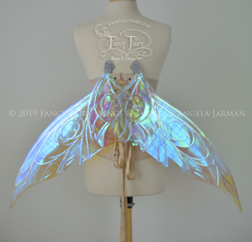 Trinket 26 inch Convertible Iridescent Fairy Wings in Clear Opal with Silver veins