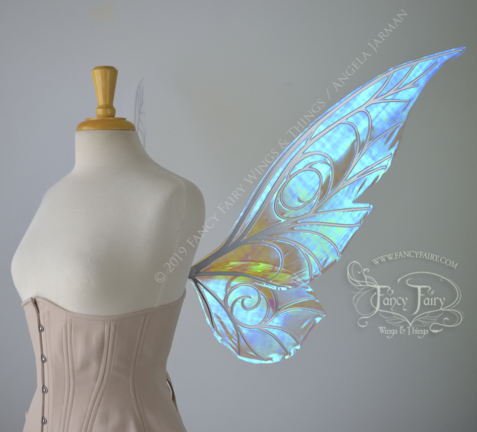 Trinket 26 inch Convertible Iridescent Fairy Wings in Clear Opal with Silver veins