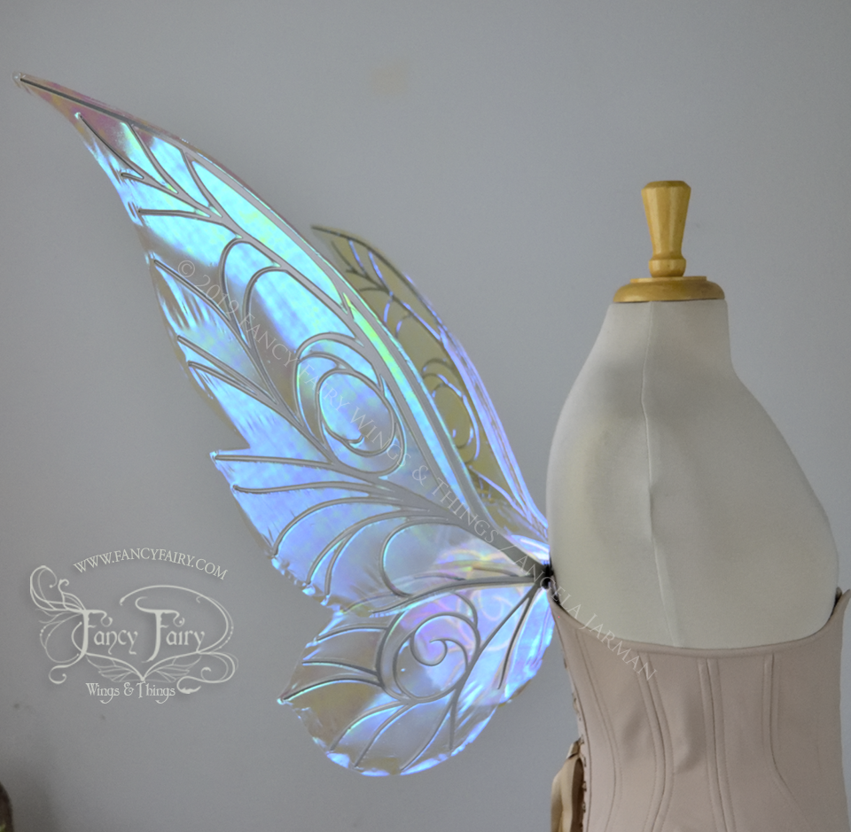 Trinket 26 inch Convertible Iridescent Fairy Wings in Clear Opal with Silver veins