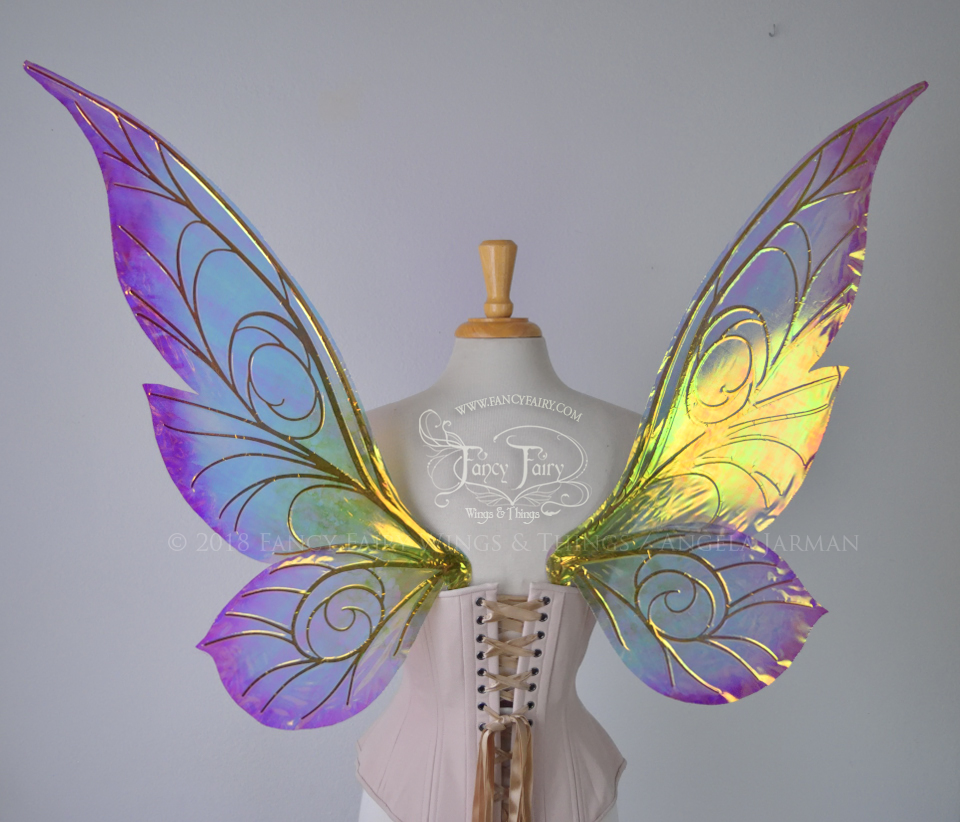 Trinket 26 inch Iridescent Fairy Wings in "Spring Blossom" with Gold veins