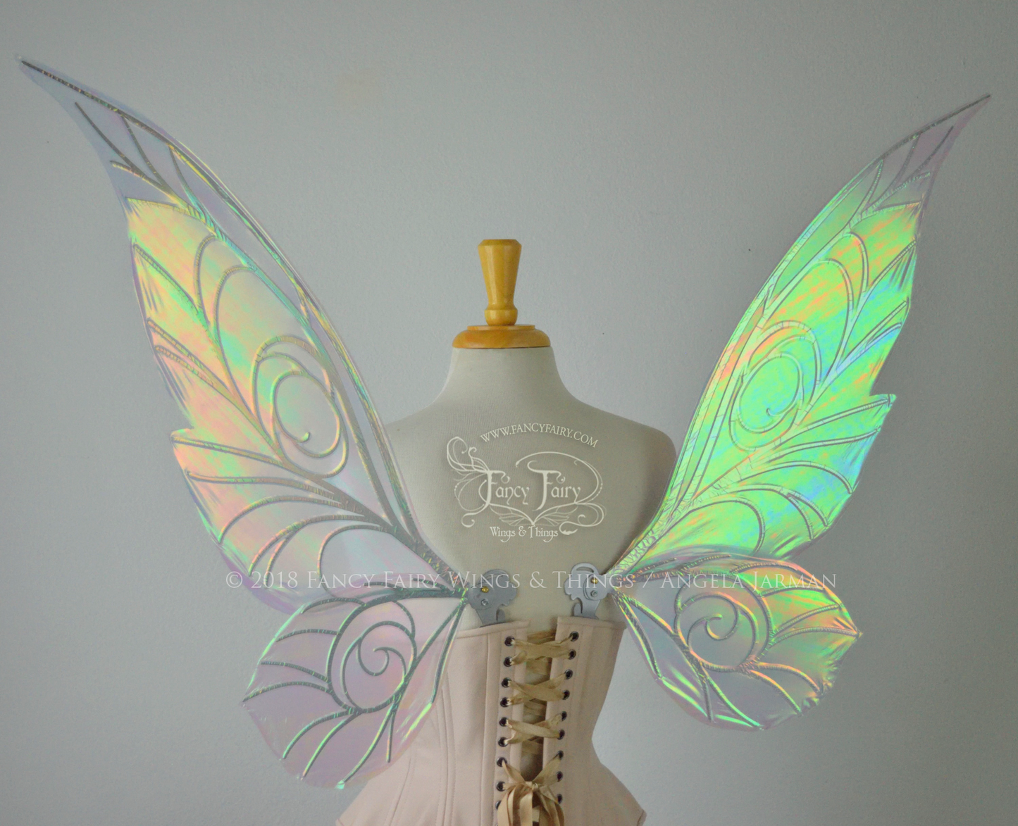 Trinket 26 inch Iridescent Convertible Fairy Wings in Satin White with Silver veins