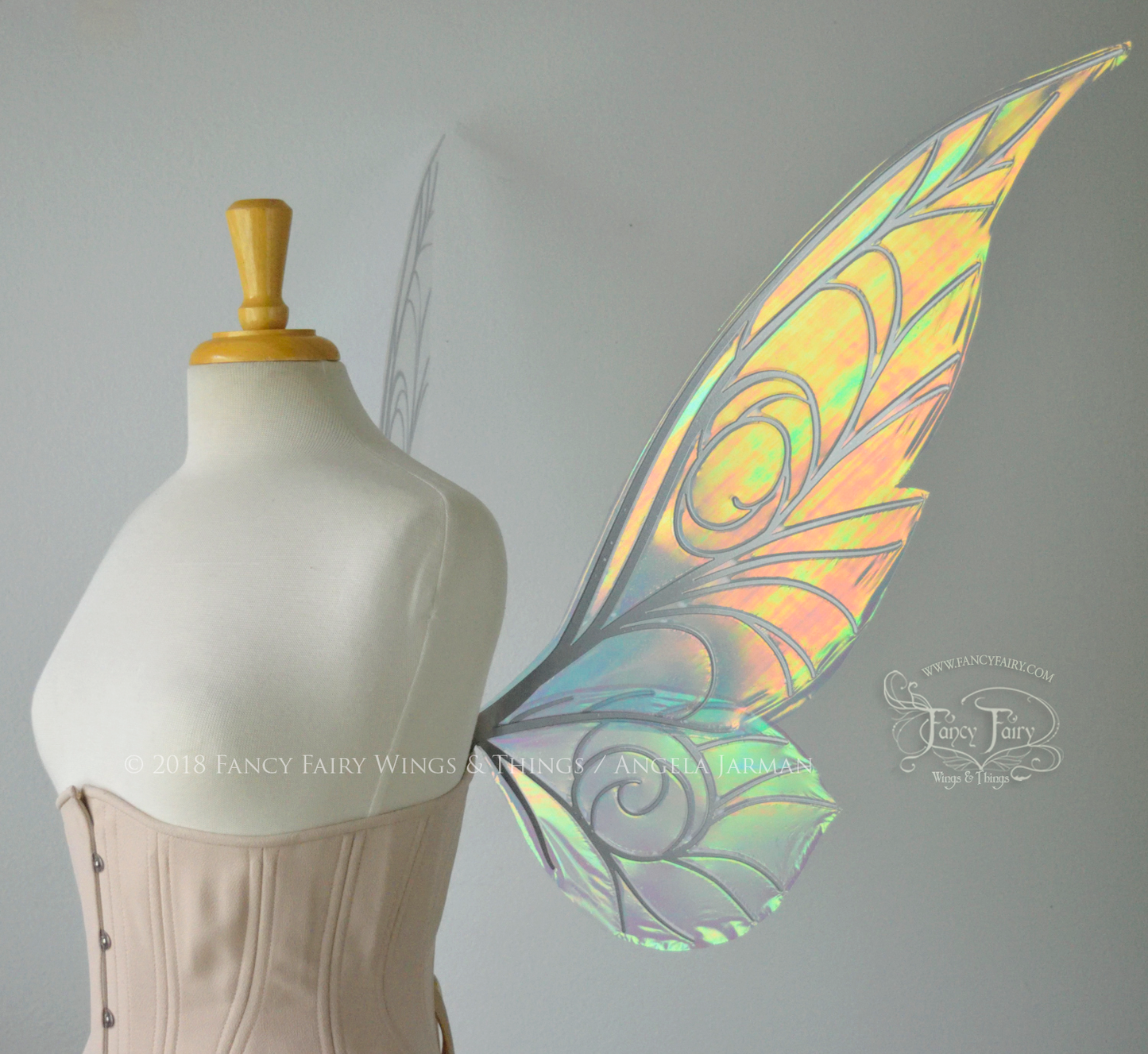 Trinket 26 inch Iridescent Convertible Fairy Wings in Satin White with Silver veins