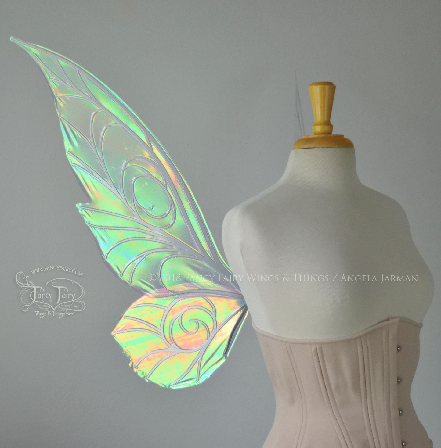 Trinket 26 inch Iridescent Convertible Fairy Wings in Satin White with Silver veins