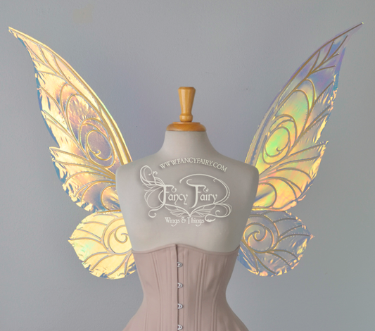 Trinket 26 inch Iridescent Convertible Fairy Wings in Clear with Gold veins