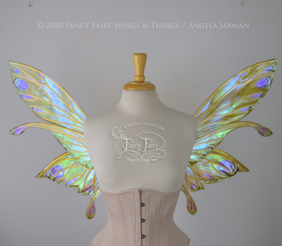 Salome Painted Iridescent Fairy Wings in Green & Purple with Gold Veins *Previously worn