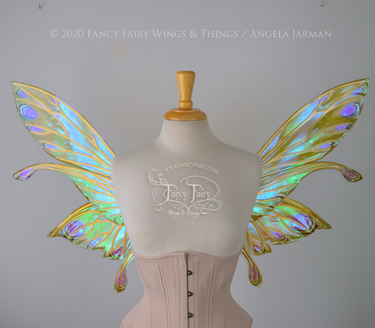 Salome Painted Iridescent Fairy Wings in Green & Purple with Gold Veins *Previously worn