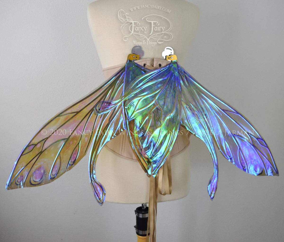 Salome Painted Iridescent Fairy Wings in Green & Purple with Gold Veins *Previously worn