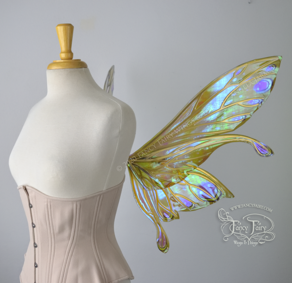 Salome Painted Iridescent Fairy Wings in Green & Purple with Gold Veins *Previously worn