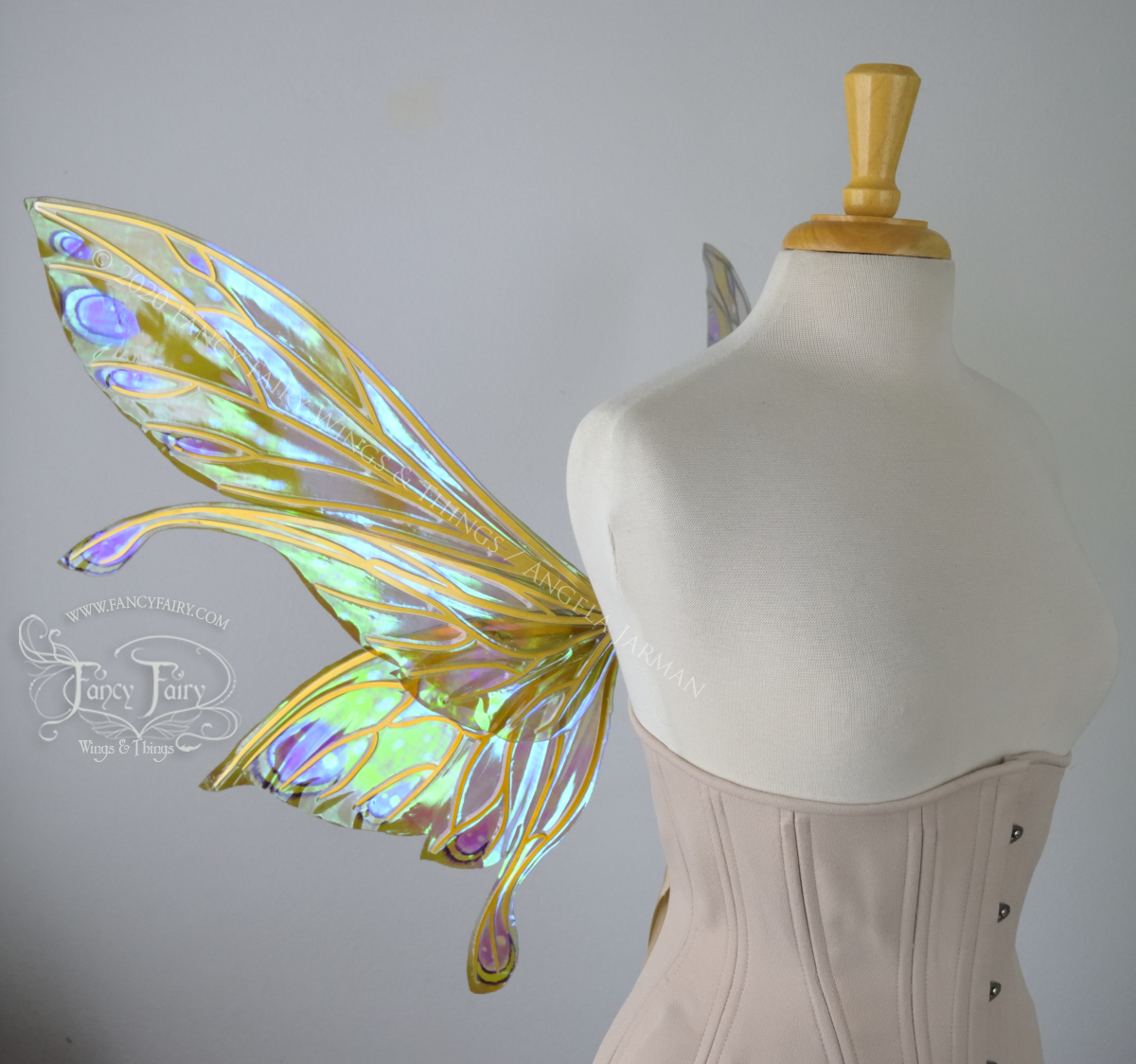 Salome Painted Iridescent Fairy Wings in Green & Purple with Gold Veins *Previously worn