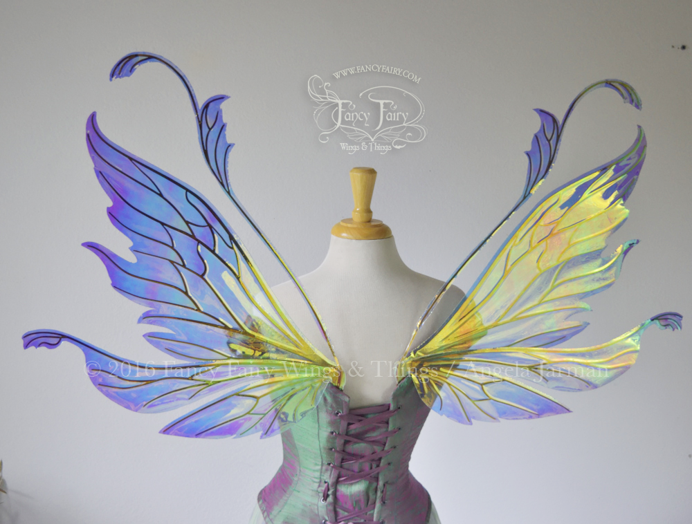 Vivienne Painted Iridescent Fairy Wings in Blues & Purple with Gold Veining
