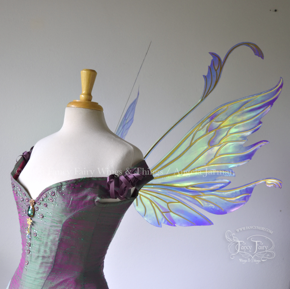 Vivienne Painted Iridescent Fairy Wings in Blues & Purple with Gold Veining