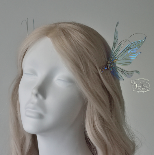Vivienne 3 and 1/2 inch Fairy Wings Hair Clips in Aquamarine with Silver Veins