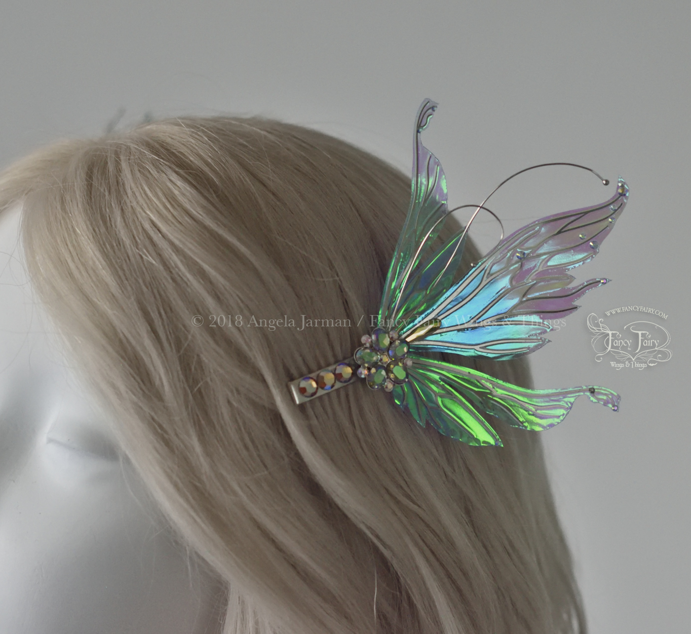 Vivienne 3 and 1/2 inch Fairy Wings Hair Clips in Aquamarine with Silver Veins