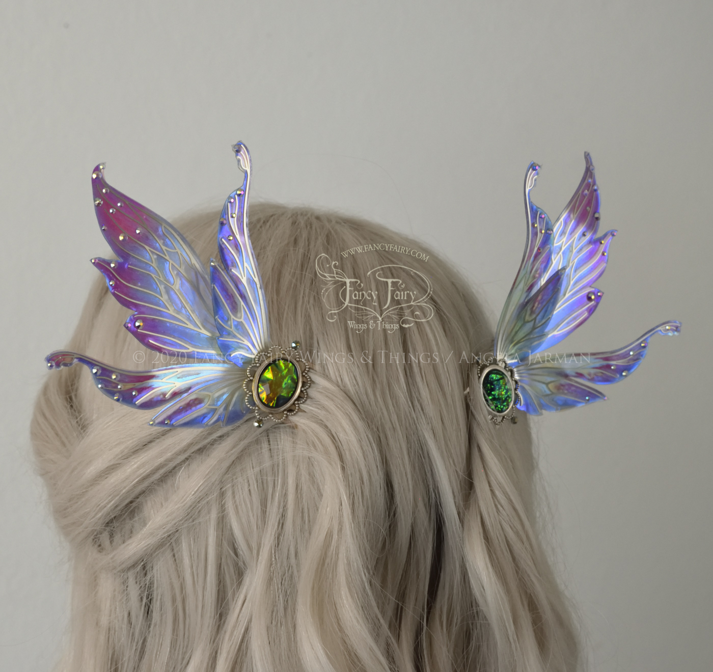 Vivienne 3 and 1/2 inch "Blue Orchid" Fairy Wing Hair Combs with Silver Veins