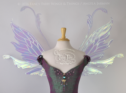 Vivienne Iridescent Fairy Wings in Light Blue with Pearl Veins and Swarovski Crystals