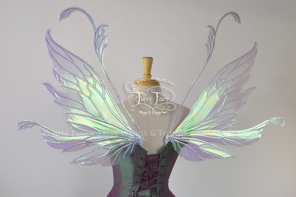 Vivienne Iridescent Fairy Wings in Light Blue with Pearl Veins and Swarovski Crystals