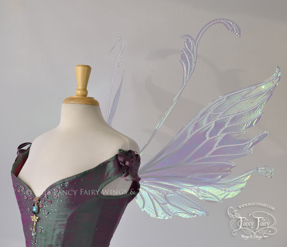 Vivienne Iridescent Fairy Wings in Light Blue with Pearl Veins and Swarovski Crystals