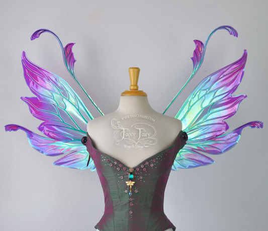 Vivienne "Blue Dendrobium Orchid" Painted Iridescent Fairy Wings