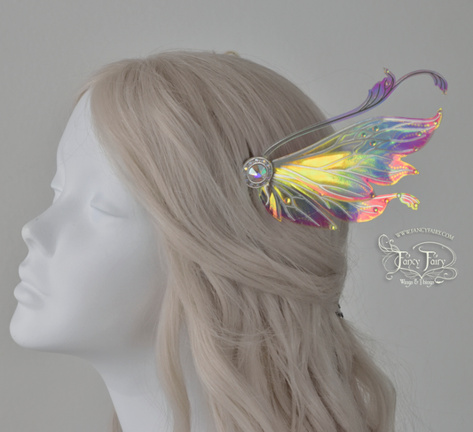 Vivienne 5 inch Fairy Wings Hair Pins in Electric Rainbow with Silver Veins