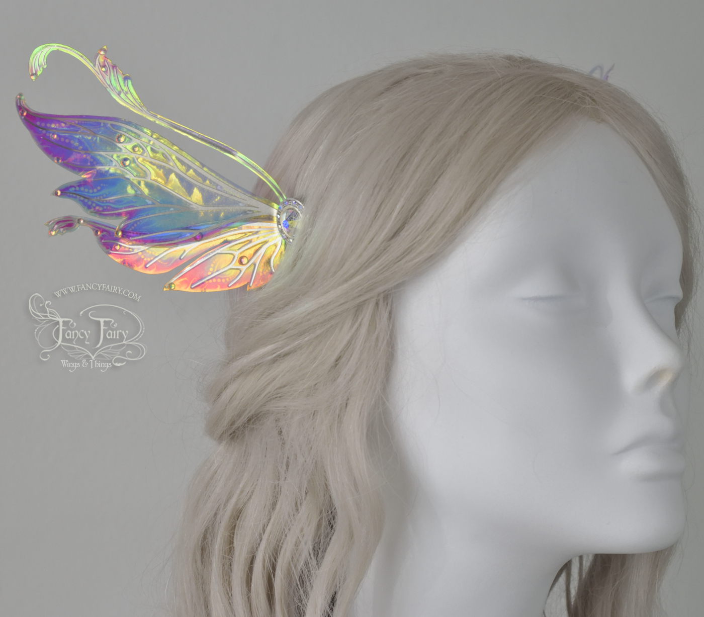 Vivienne 5 inch Fairy Wings Hair Pins in Electric Rainbow with Silver Veins