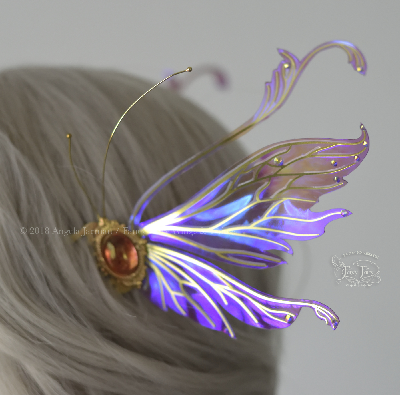 Vivienne 5 inch Lavender Rose Fairy Wing Hair Combs with Brass Veins