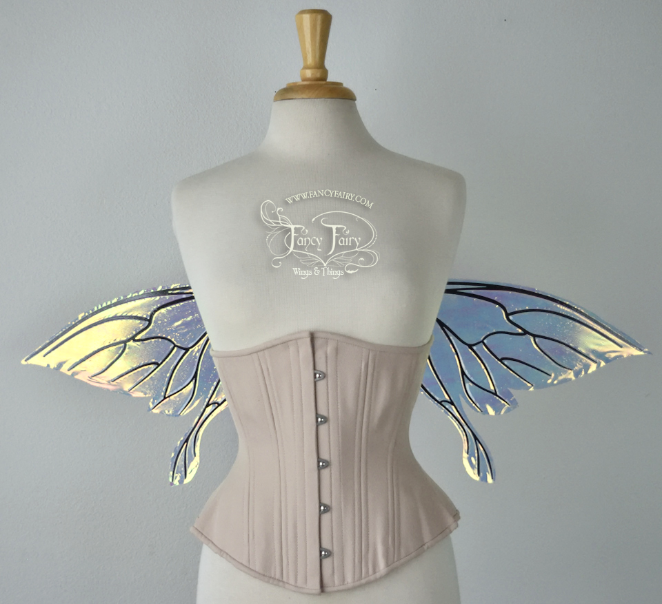 Salome Iridescent Fairy Wings in Clear Diamond Fire with Black Veins