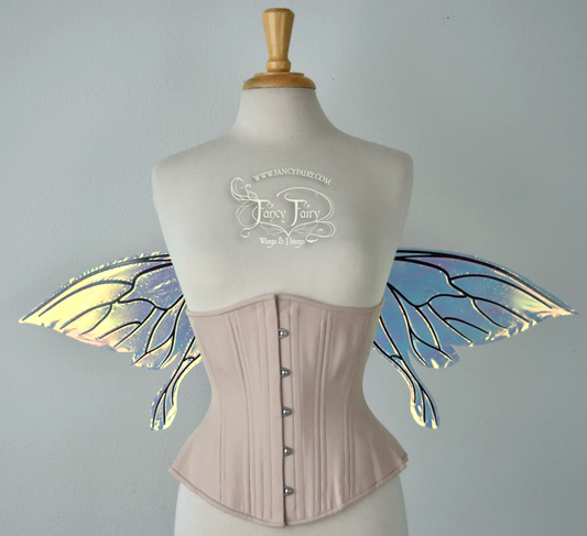 Salome Iridescent Fairy Wings in Clear Diamond Fire with Black Veins