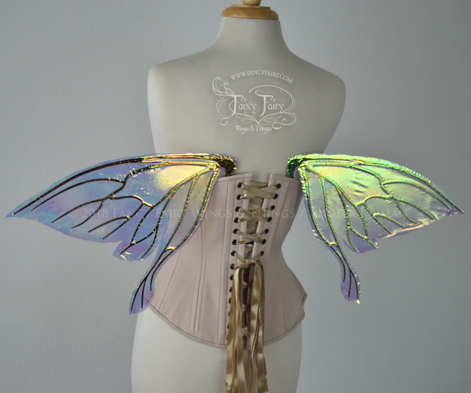 Salome Iridescent Fairy Wings in Clear Diamond Fire with Black Veins