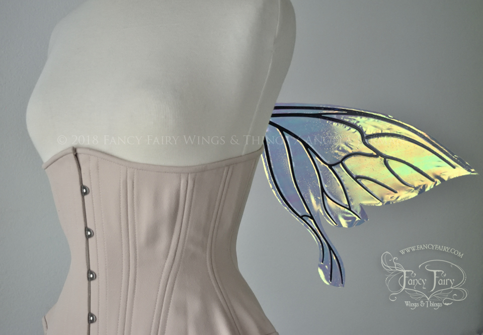 Salome Iridescent Fairy Wings in Clear Diamond Fire with Black Veins