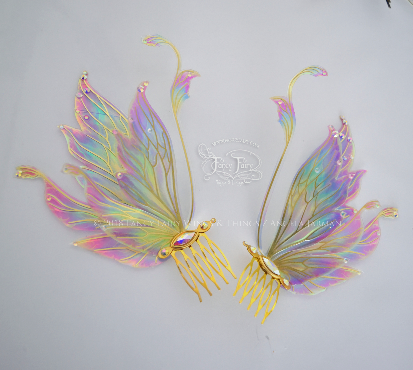 Fauna Iridescent Convertible Fairy Wings and Winged Hair Comb set in Opal Rainbow with Swarvski Crystals