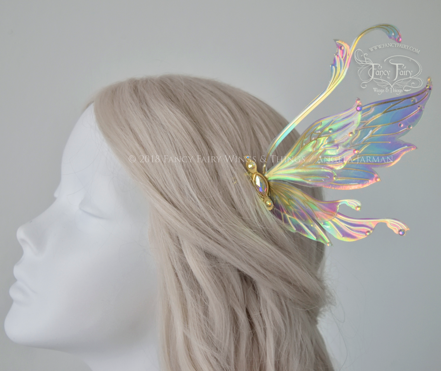 Fauna Iridescent Convertible Fairy Wings and Winged Hair Comb set in Opal Rainbow with Swarvski Crystals