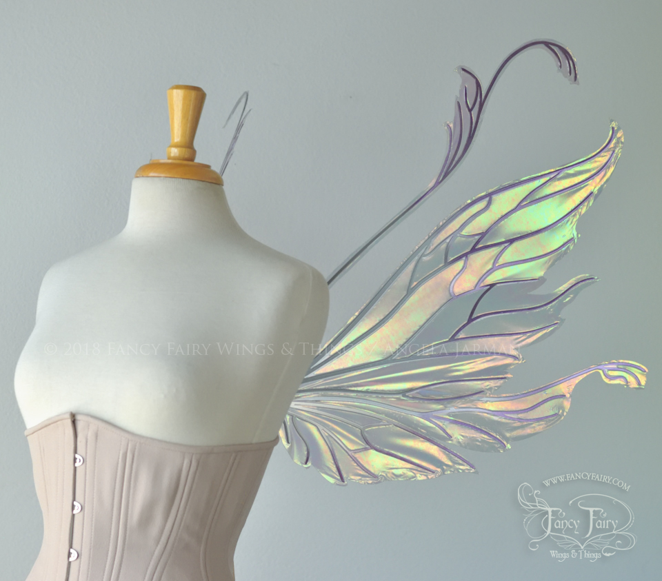Vivienne Iridescent Fairy Wings in Patina Green with Chrome and Plum Veining