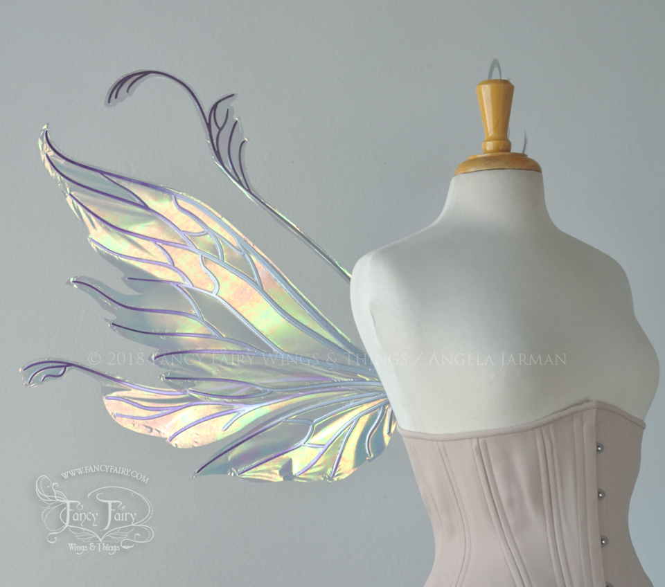 Vivienne Iridescent Fairy Wings in Patina Green with Chrome and Plum Veining