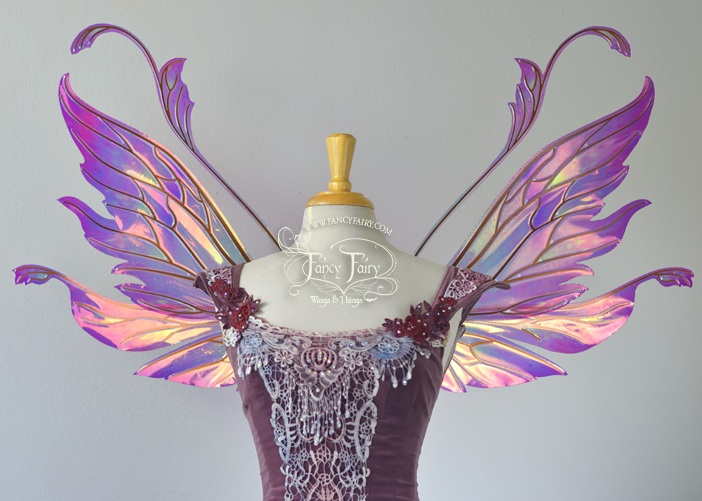 Vivienne Painted Iridescent Fairy Wings in Pink, Yellow and Green with Copper Veining