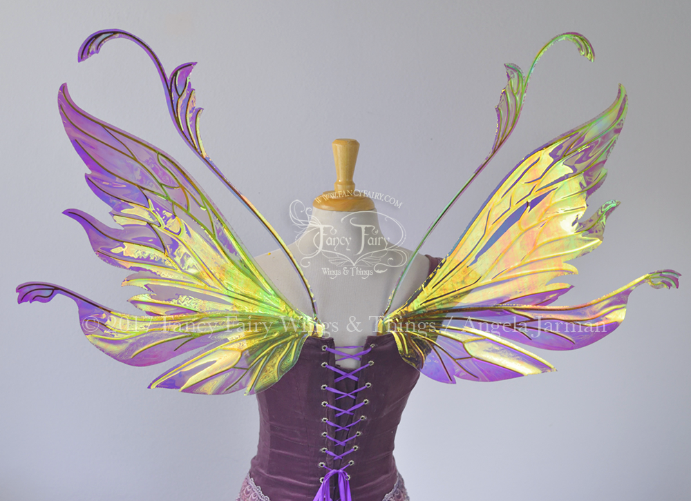 Vivienne Painted Iridescent Fairy Wings in Pink, Yellow and Green with Copper Veining