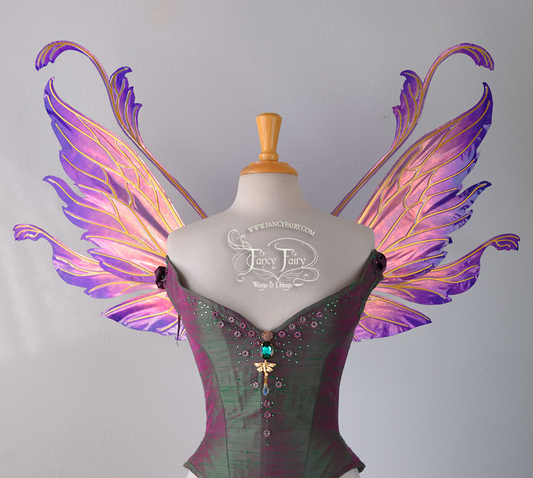 Vivienne "Sangria Sunset" Painted Iridescent Fairy Wings with Gold Veins