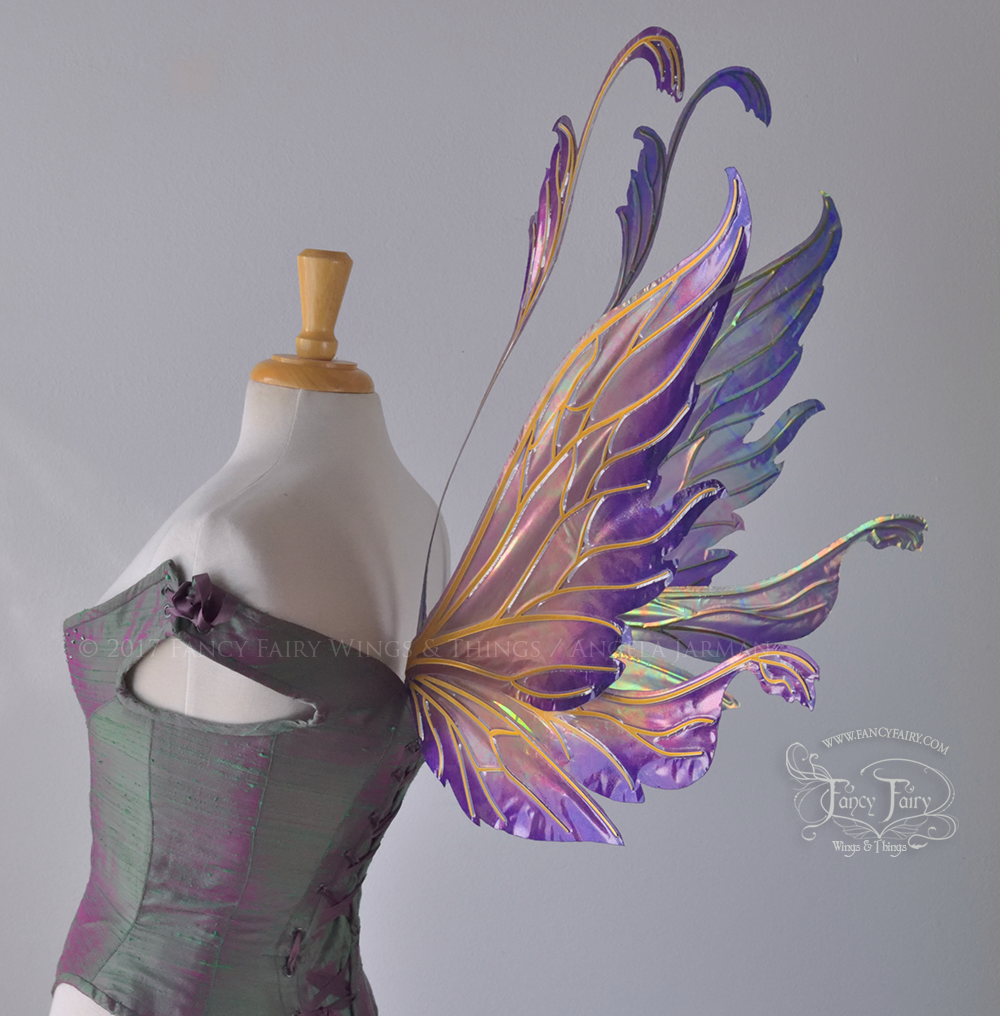 Vivienne "Sangria Sunset" Painted Iridescent Fairy Wings with Gold Veins