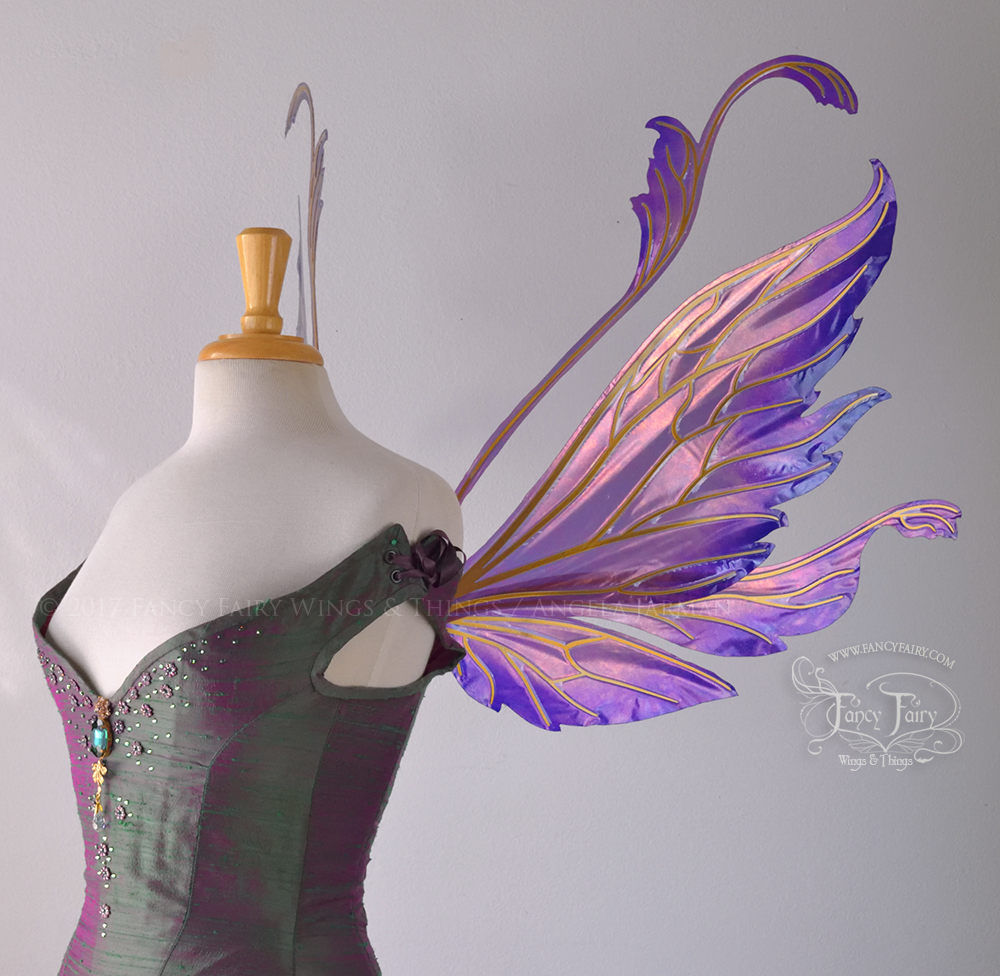 Vivienne "Sangria Sunset" Painted Iridescent Fairy Wings with Gold Veins