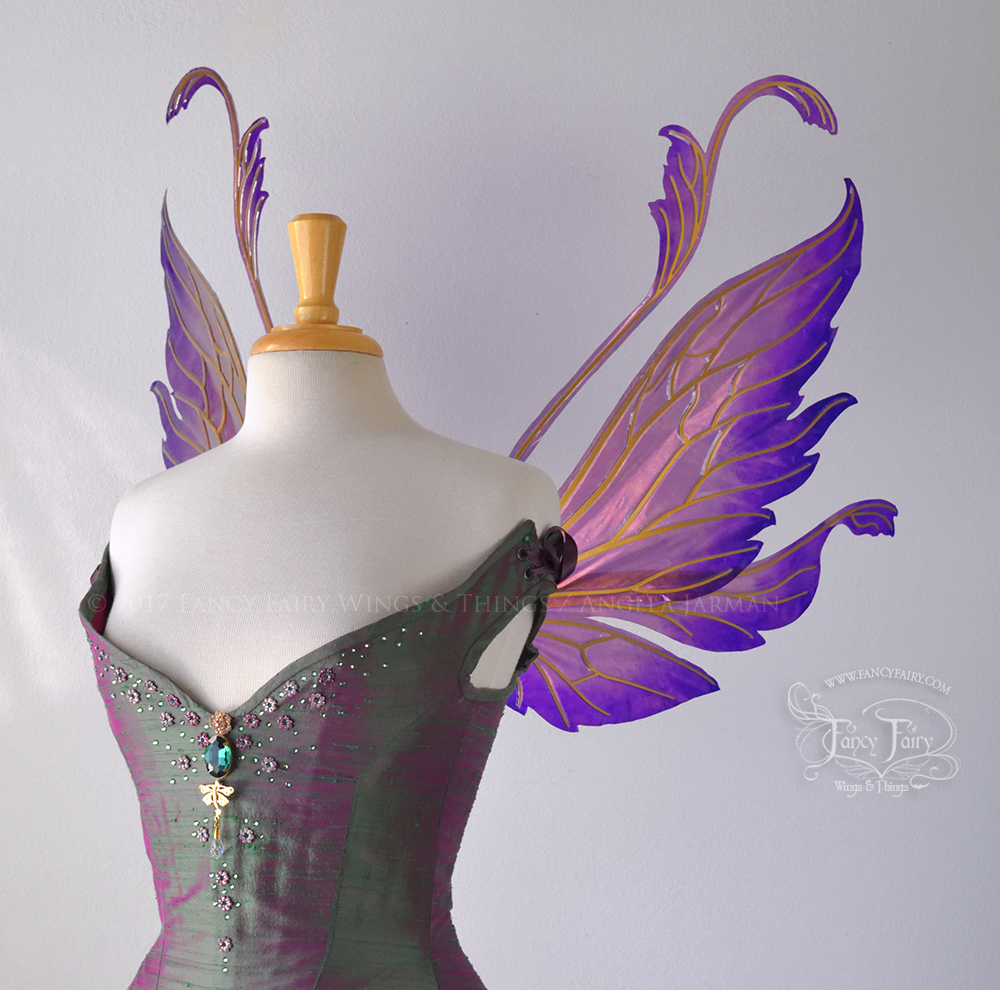 Vivienne "Sangria Sunset" Painted Iridescent Fairy Wings with Gold Veins