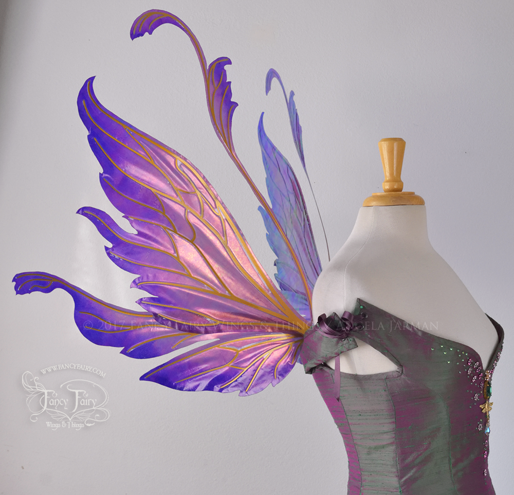 Vivienne "Sangria Sunset" Painted Iridescent Fairy Wings with Gold Veins