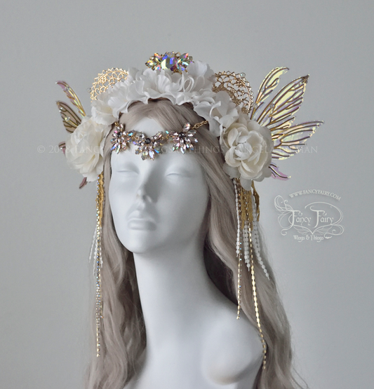 White & Gold Floral Fairy Headdress