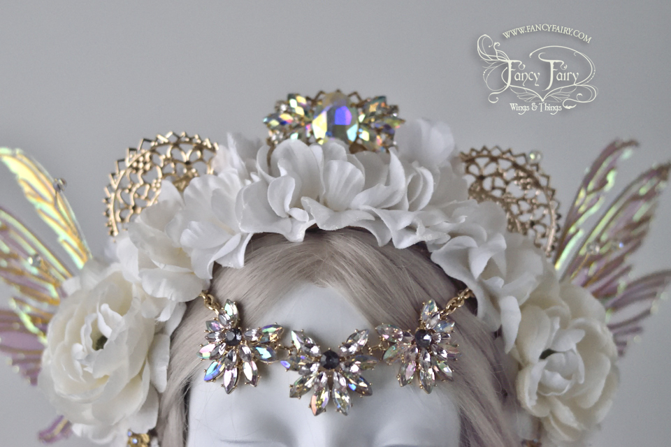 White & Gold Floral Fairy Headdress