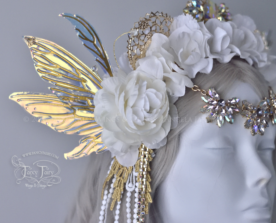 White & Gold Floral Fairy Headdress