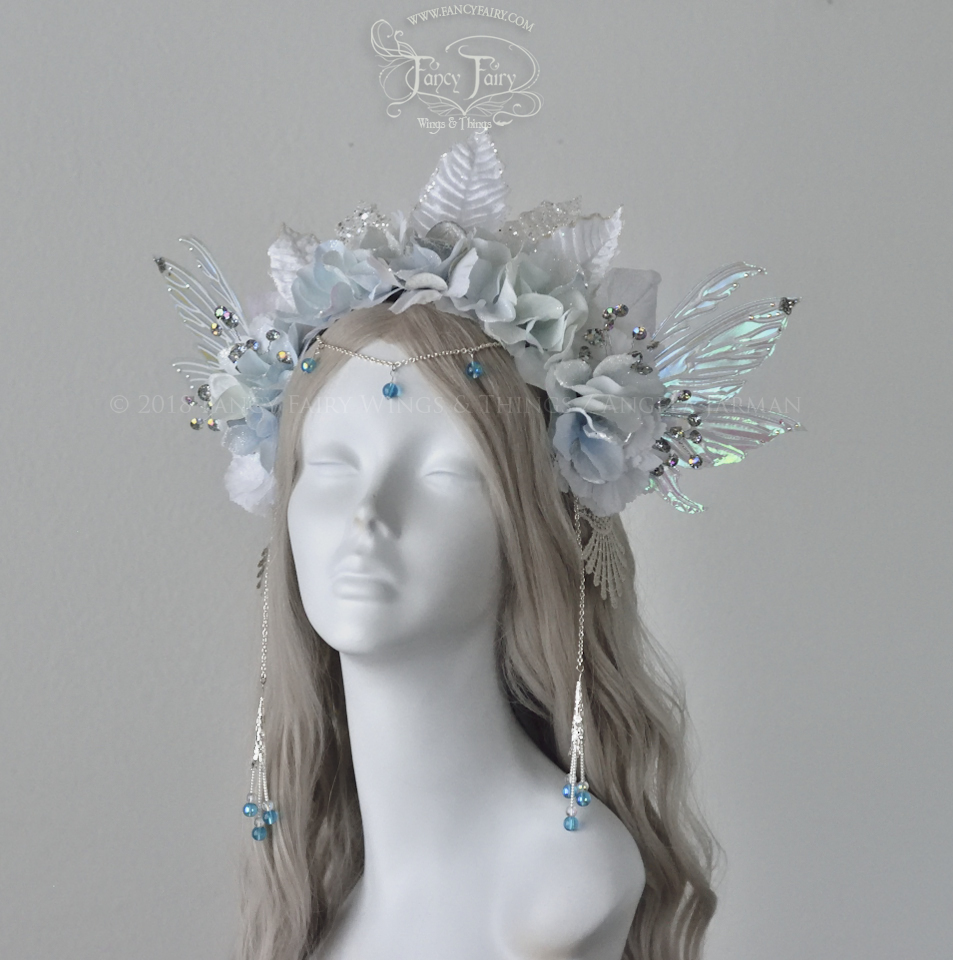 White & Blue Winter Nymph Fairy Headdress