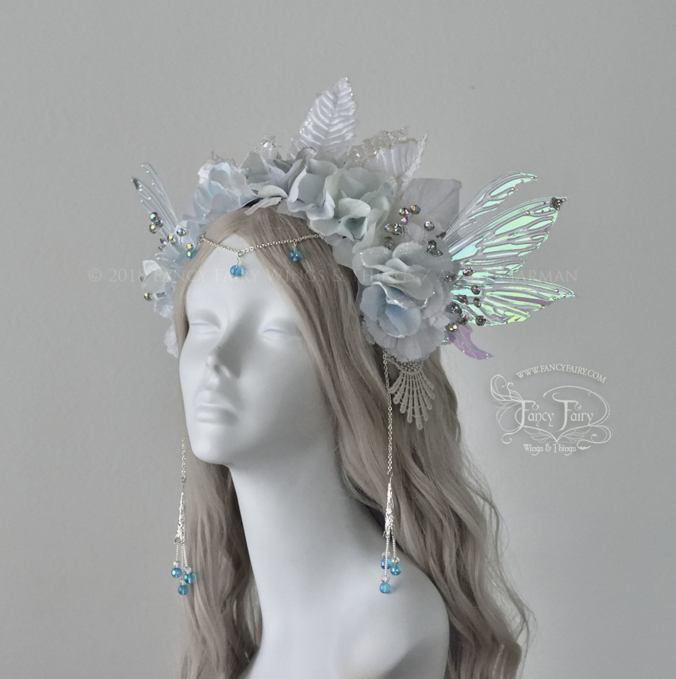 White & Blue Winter Nymph Fairy Headdress
