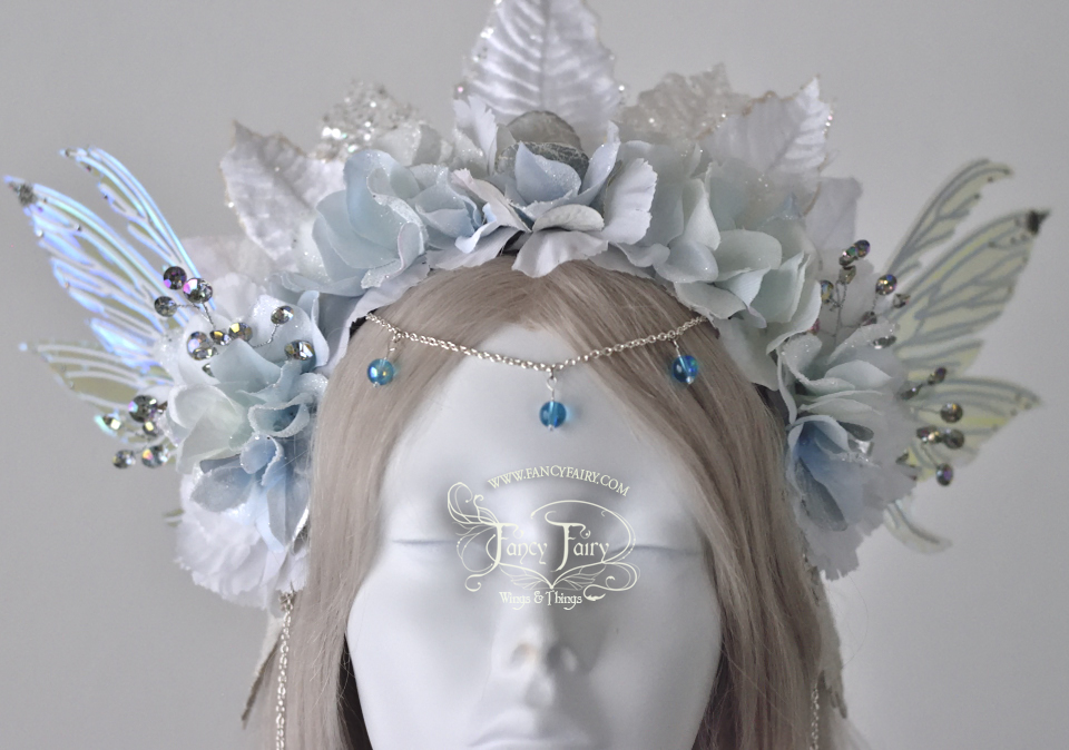 White & Blue Winter Nymph Fairy Headdress