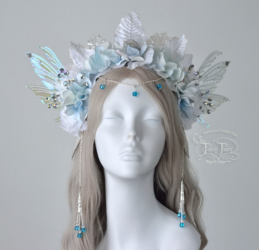 White & Blue Winter Nymph Fairy Headdress